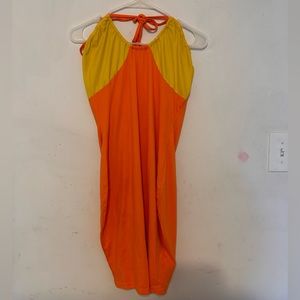 Red and orange bodycon dress